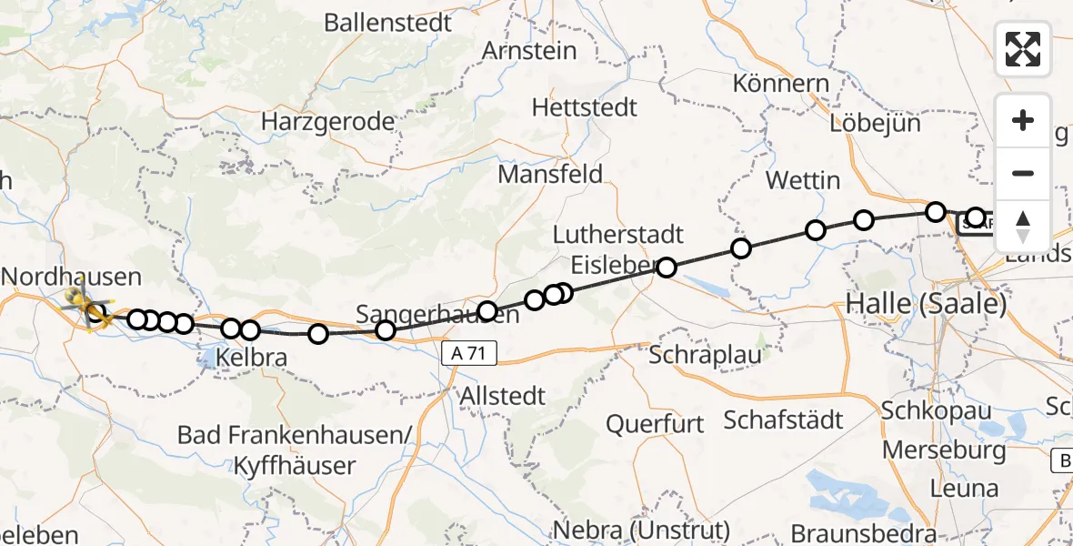 Flugroute Rettungshubschrauber Halle-Oppin Flugplatz - Nordhausen, 28 April 2026, 18:06