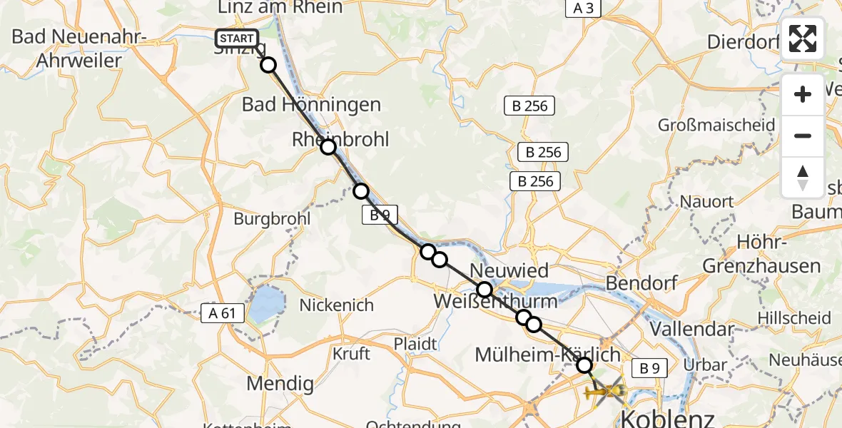 Flugroute Rettungshubschrauber Sinzig - Koblenz, 28 April 2026, 18:14