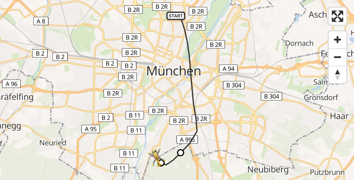 Flugroute Rettungshubschrauber München - ADAC Air Rescue Center Hubschrauberlandeplatz (Christoph 1), 28 April 2026, 18:26