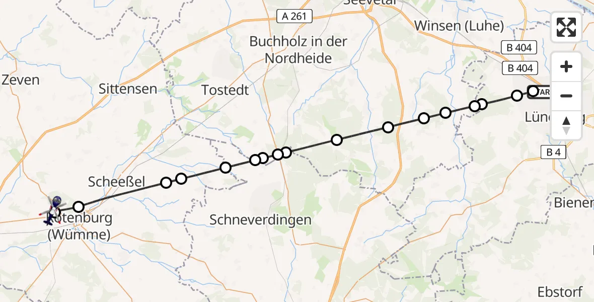 Flugroute Polizeihubschrauber Lüneburg - Rotenburg (Wümme) Flugplatz, 28 April 2026, 18:40