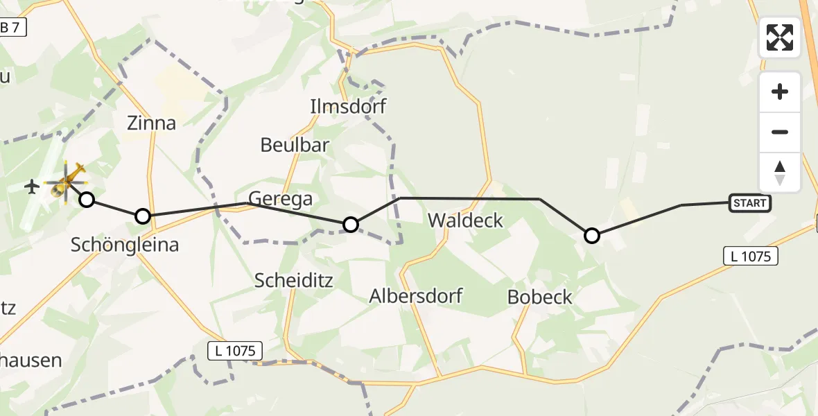 Flugroute Rettungshubschrauber Bad Klosterlausnitz - Jena-Schöngleina Flugplatz, 28 April 2026, 18:42