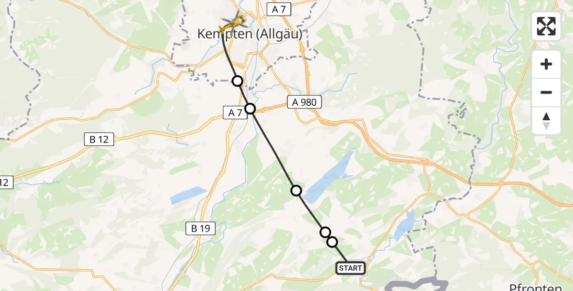 Flugroute Rettungshubschrauber Wertach - Kempten (Allgäu), 28 April 2026, 18:44