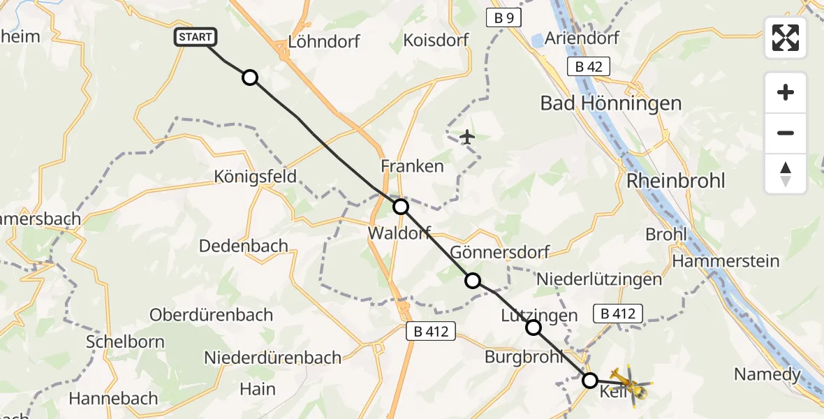 Flugroute Ambulanzhubschrauber Bad Neuenahr-Ahrweiler - Andernach, 28 April 2026, 18:55
