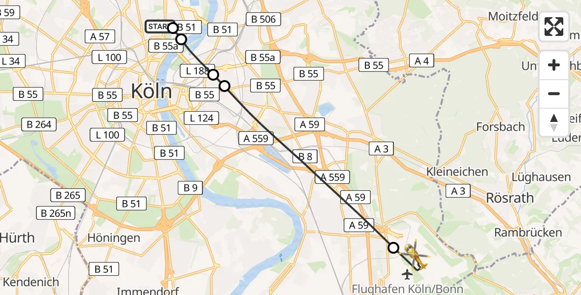 Flugroute Rettungshubschrauber Amsterdam Street Children's Hospital - Köln Bonn Flughafen, 28 April 2026, 19:18