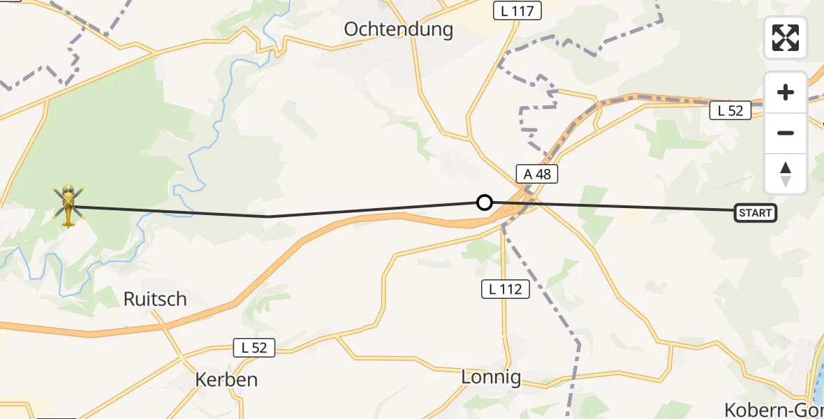 Flugroute Ambulanzhubschrauber Kobern-Gondorf - Welling, 28 April 2026, 19:23