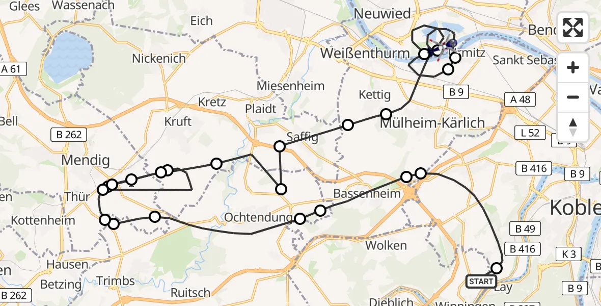 Flugroute Polizeihubschrauber Koblenz-Winningen Flugplatz - Neuwied, 28 April 2026, 19:26