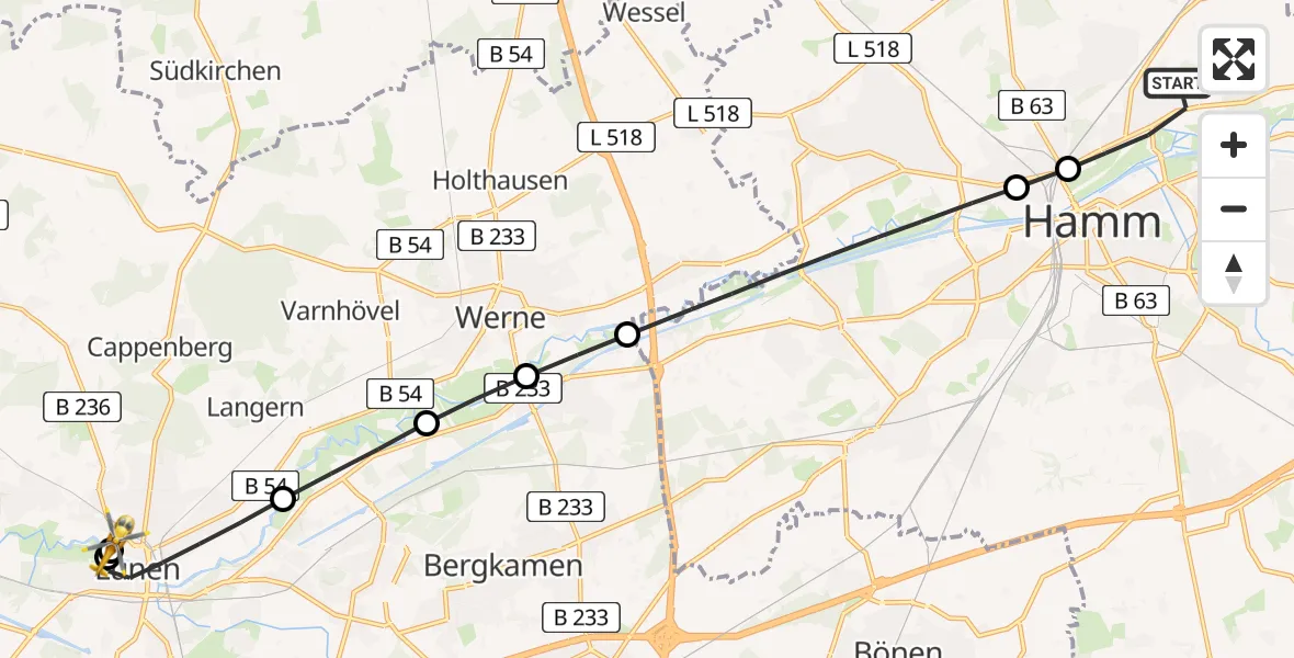 Flugroute Rettungshubschrauber Hamm - Sankt Marien Hospital, 28 April 2026, 19:30