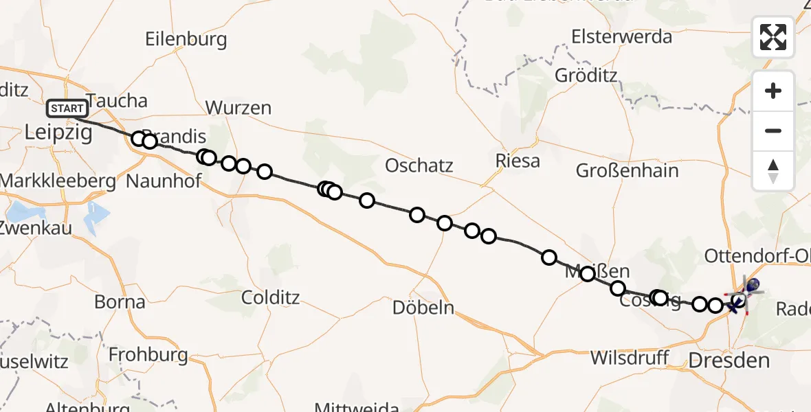 Flugroute Polizeihubschrauber Leipzig - Dresden Flughafen, 28 April 2026, 19:32