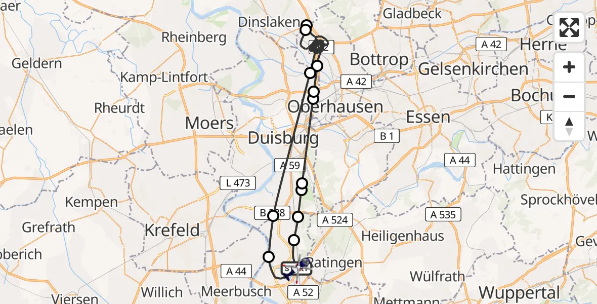 Flugroute Polizeihubschrauber Düsseldorf Flughafen - Düsseldorf Flughafen, 28 April 2026, 19:35