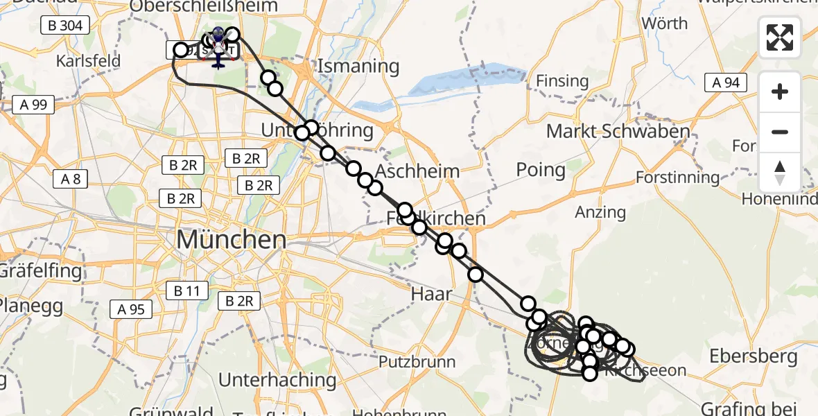 Flugroute Polizeihubschrauber Oberschleißheim - Oberschleißheim, 28 April 2026, 20:16