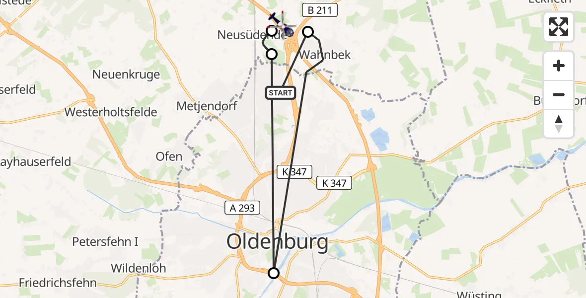 Flugroute Polizeihubschrauber Oldenburg (Oldb) - Oldenburg Police Hubschrauberlandeplatz, 28 April 2026, 20:54