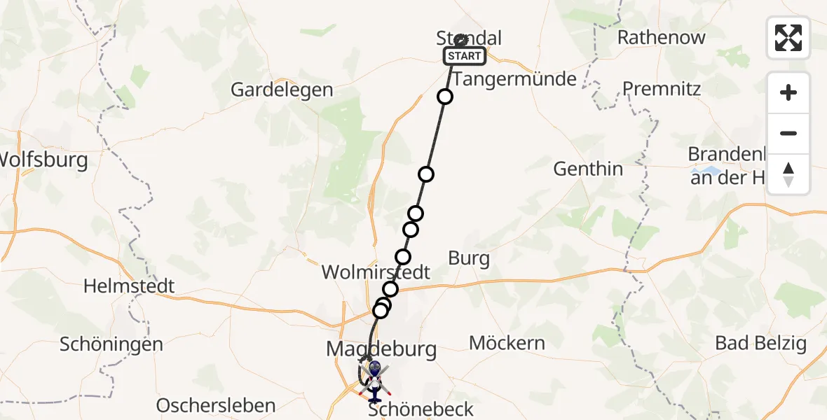 Flugroute Polizeihubschrauber Stendal - Magdeburg City Flugplatz, 28 April 2026, 20:55