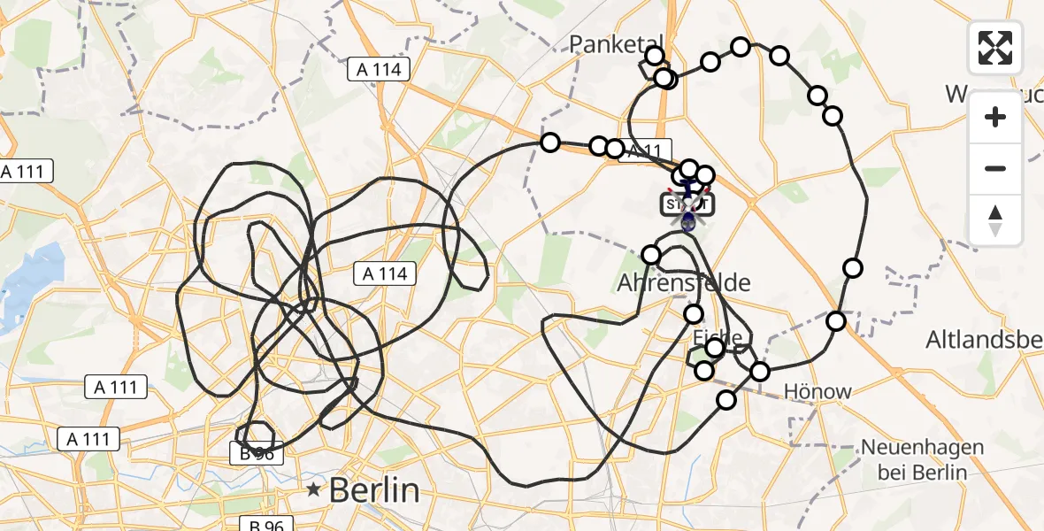 Flugroute Polizeihubschrauber Ahrensfelde Hubschrauberlandeplatz - Ahrensfelde Hubschrauberlandeplatz, 28 April 2026, 21:39