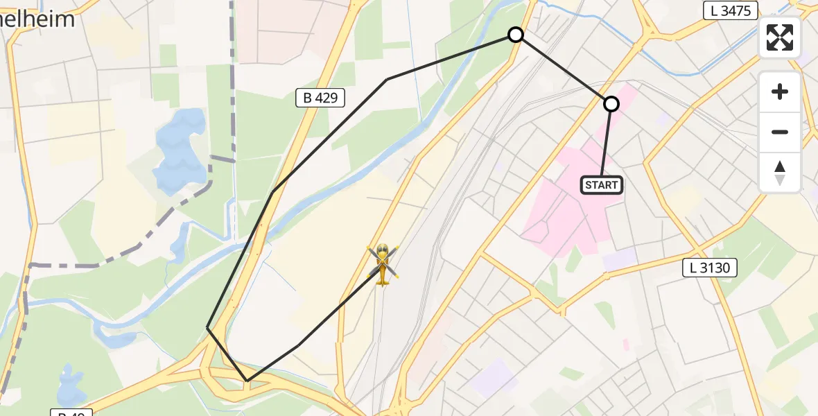 Flugroute Rettungshubschrauber Gießen University Hospital - Gießen, 28 April 2026, 21:52