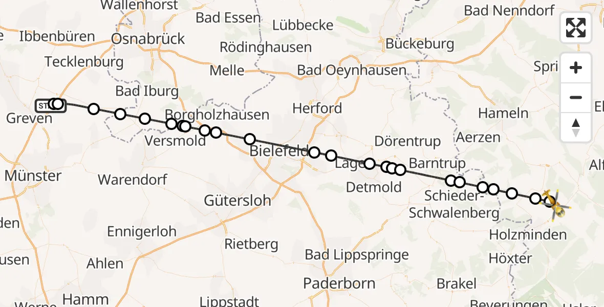 Flugroute Ambulanzhubschrauber Christoph  Westfalen-ADAC - Golmbach, 28 April 2026, 21:57