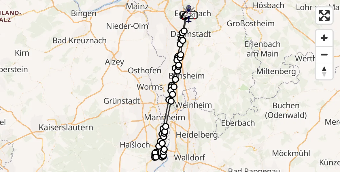 Flugroute Polizeihubschrauber Flughafen Frankfurt-Egelsbach - Flughafen Frankfurt-Egelsbach, 28 April 2026, 22:53