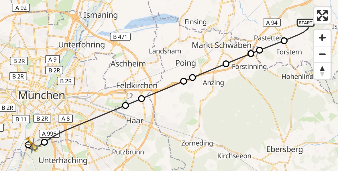Flugroute Rettungshubschrauber Buch a.Buchrain - ADAC Air Rescue Center Hubschrauberlandeplatz (Christoph 1), 28 April 2026, 23:59