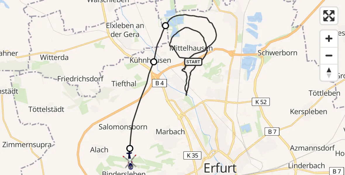 Flugroute Polizeihubschrauber Erfurt - Erfurt-Weimar Flughafen, 29 April 2026, 01:18