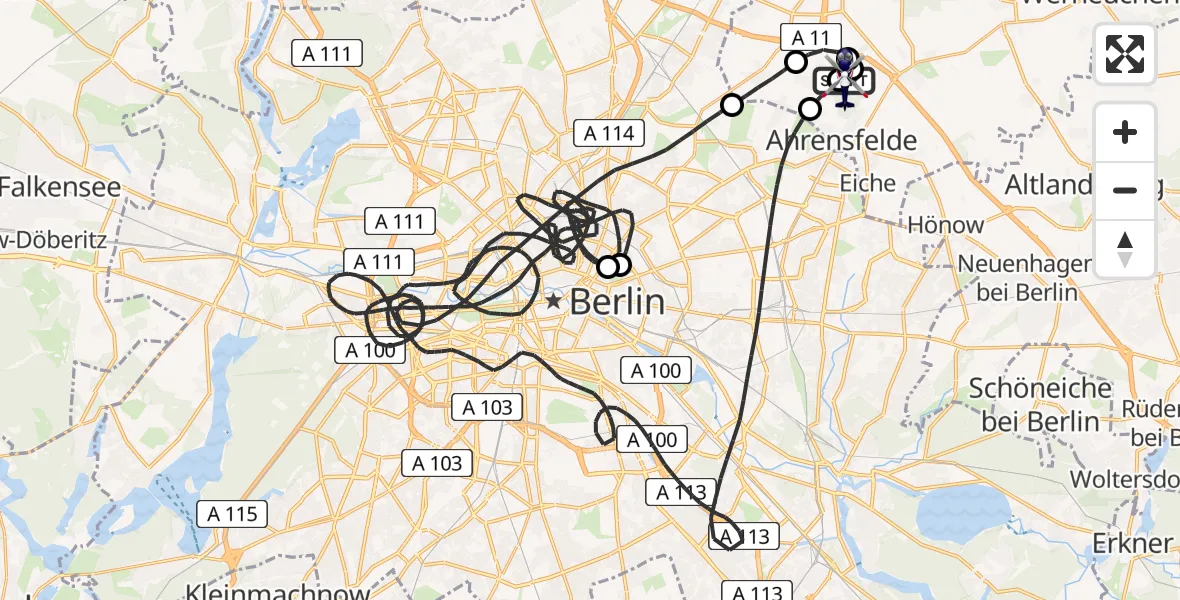 Flugroute Polizeihubschrauber Ahrensfelde Hubschrauberlandeplatz - Ahrensfelde Hubschrauberlandeplatz, 29 April 2026, 02:19