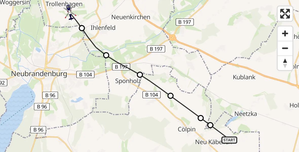 Flugroute Polizeihubschrauber Cölpin - Neubrandenburg Trollenhagen Flughafen, 29 April 2026, 03:43