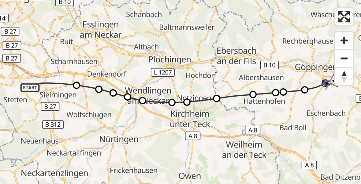 Flugroute Polizeihubschrauber Flughafen Stuttgart - Göppingen, 29 April 2026, 05:05