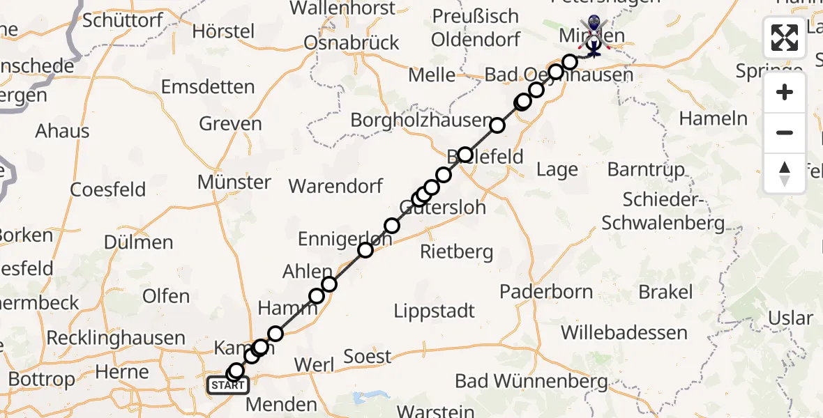 Flugroute Polizeihubschrauber Dortmund Flughafen - Minden, 29 April 2026, 05:26