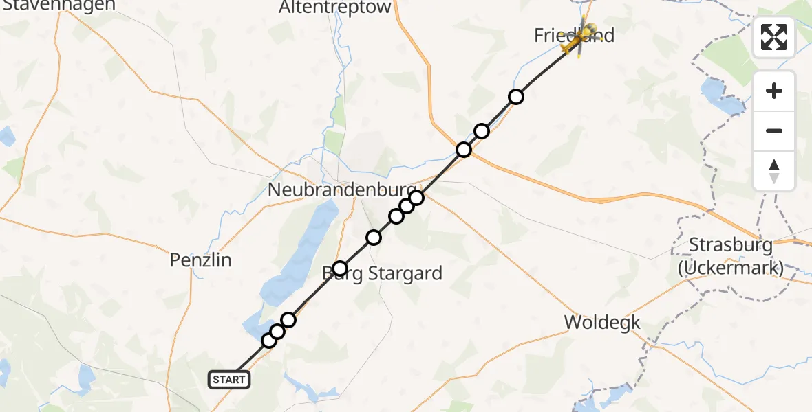 Flugroute Rettungshubschrauber Blumenholz - Friedland, 29 April 2026, 05:29