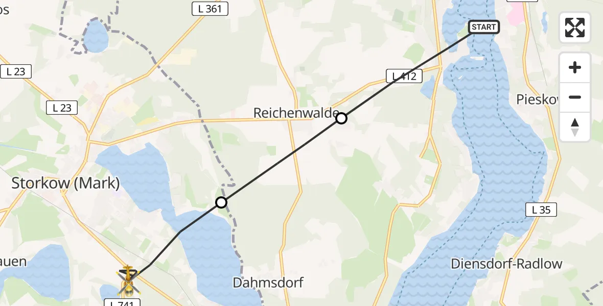 Flugroute Rettungshubschrauber Bad Saarow - Storkow (Mark), 29 April 2026, 05:36