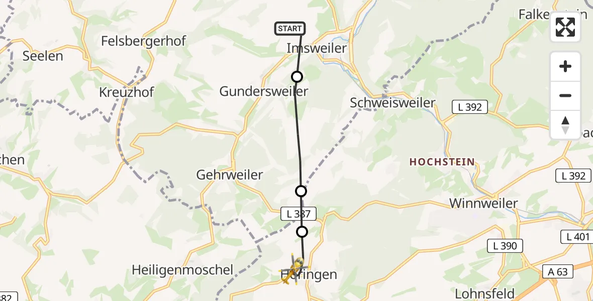 Flugroute Rettungshubschrauber Imsweiler UL - Höringen, 29 April 2026, 05:37