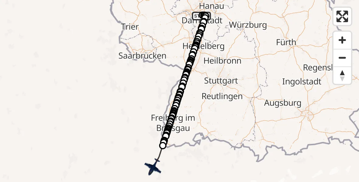 Flugroute Polizeiflugzeug Flughafen Frankfurt-Egelsbach - Kleinhüningen, 29 April 2026, 05:42