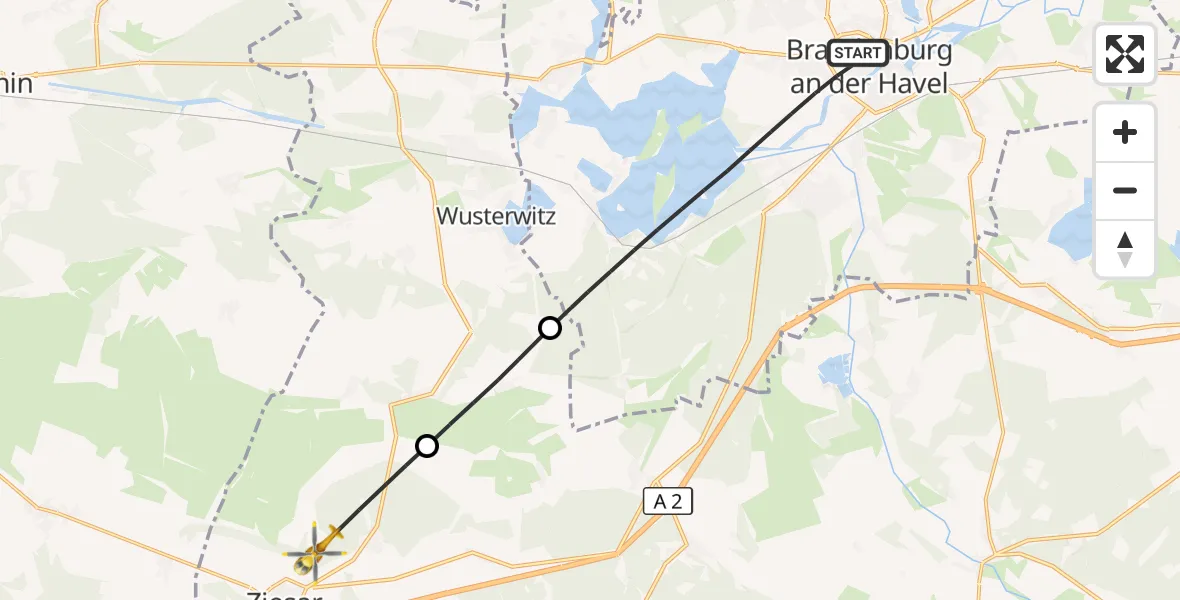 Flugroute Rettungshubschrauber Brandenburg an der Havel - Ziesar, 29 April 2026, 06:04