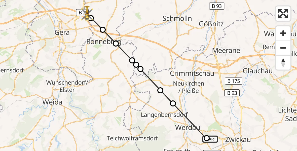 Flugroute Rettungshubschrauber ADAC Air Rescue Station Zwickau Hubschrauberlandeplatz - Schwaara, 29 April 2026, 06:12