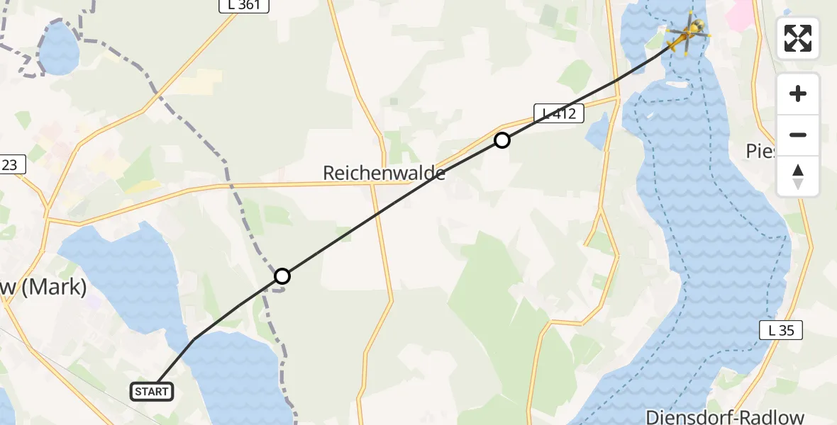 Flugroute Rettungshubschrauber Storkow (Mark) - Bad Saarow, 29 April 2026, 06:12