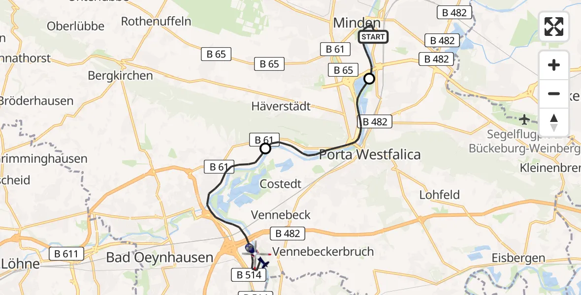 Flugroute Polizeihubschrauber Minden - Bad Oeynhausen, 29 April 2026, 06:14