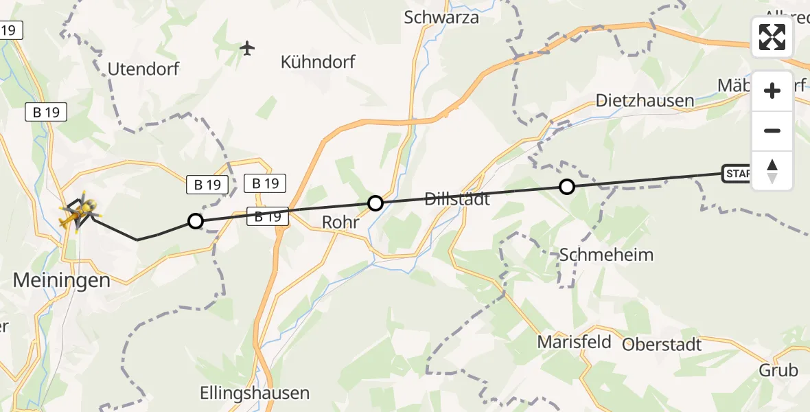 Flugroute Rettungshubschrauber Suhl - Meiningen, 29 April 2026, 06:17