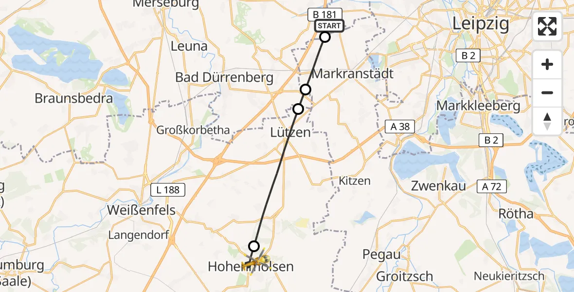 Flugroute Rettungshubschrauber Schkeuditz - Hohenmölsen, 29 April 2026, 06:22