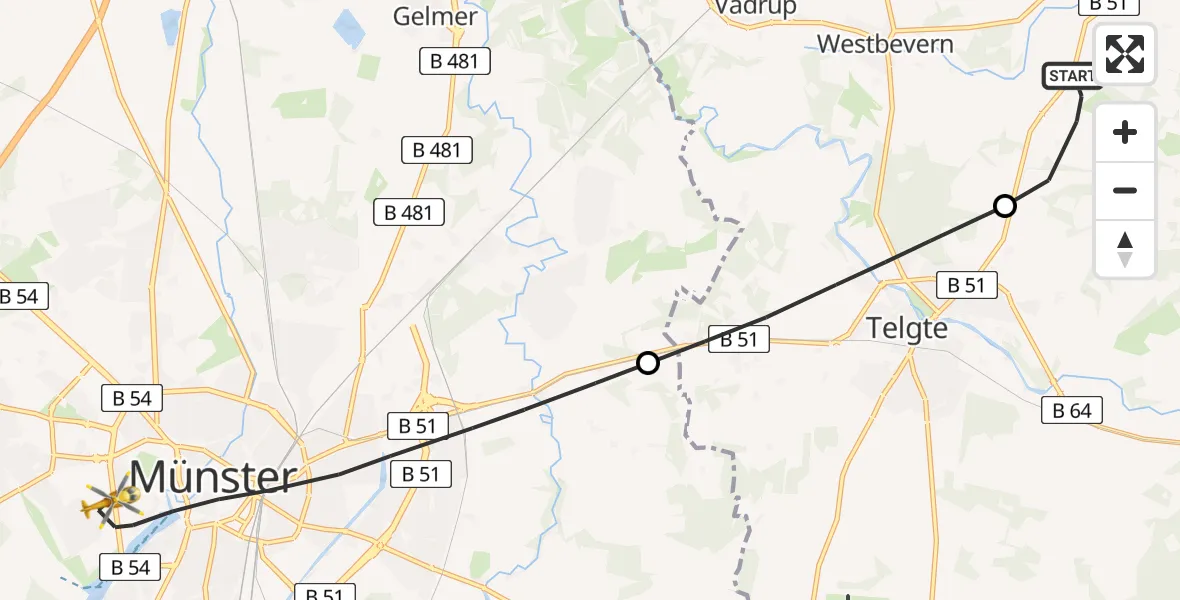 Flugroute Ambulanzhubschrauber Ostbevern - Münster, 29 April 2026, 06:26