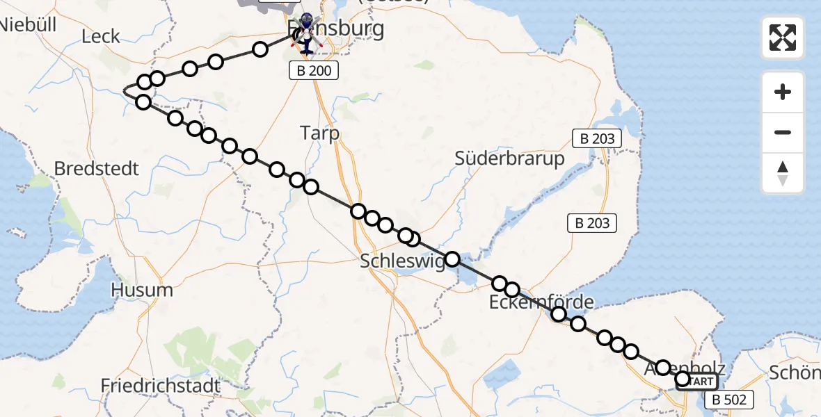 Flugroute Polizeihubschrauber Kiel-Holtenau Flughafen - Flensburg-Schäferhaus Flughafen, 29 April 2026, 06:28