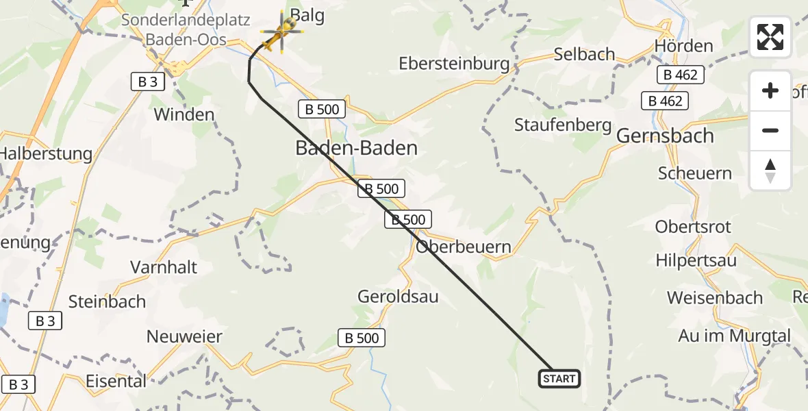 Flugroute Rettungshubschrauber Baden-Baden - Baden-Baden, 29 April 2026, 06:33