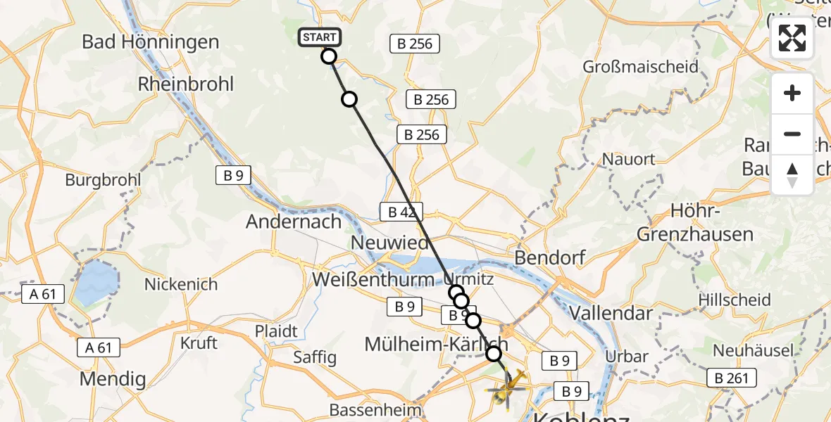 Flugroute Rettungshubschrauber Niederbreitbach - Koblenz, 29 April 2026, 06:33