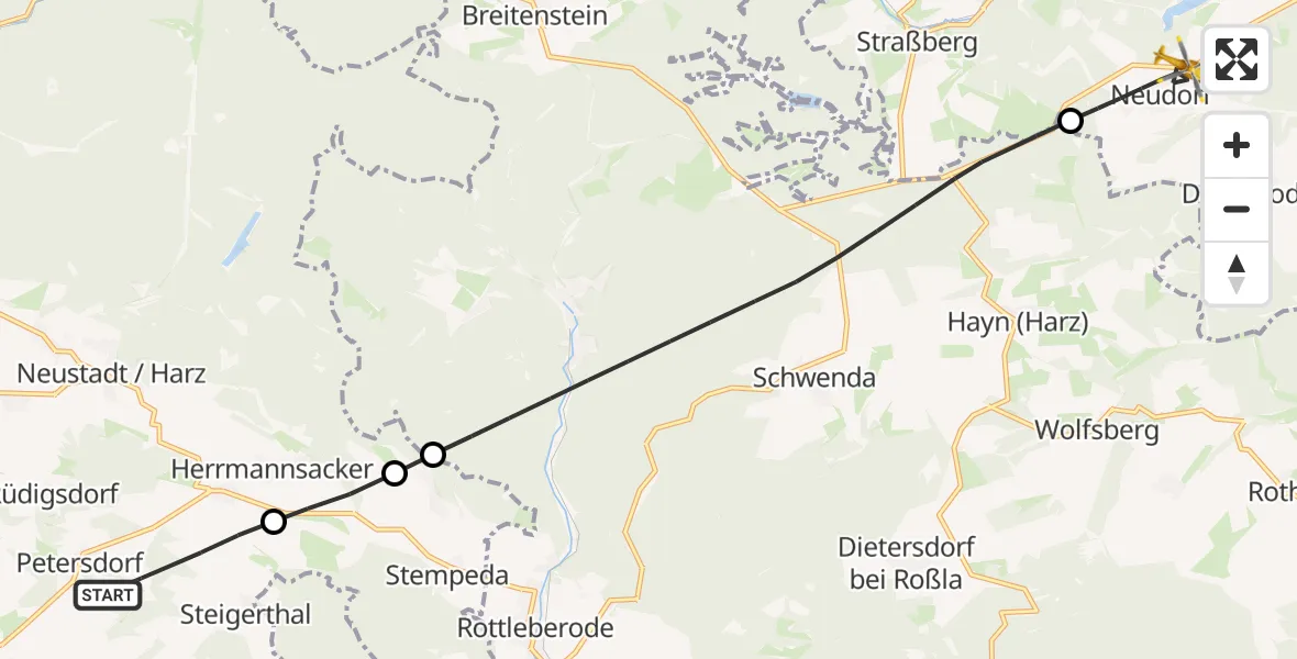 Flugroute Rettungshubschrauber Nordhausen - Harzgerode, 29 April 2026, 06:35
