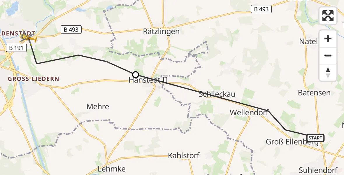 Flugroute Rettungshubschrauber Suhlendorf - Uelzen, 29 April 2026, 06:43