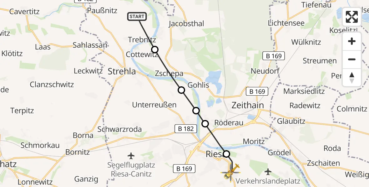 Flugroute Rettungshubschrauber Strehla - Riesa, 29 April 2026, 06:46