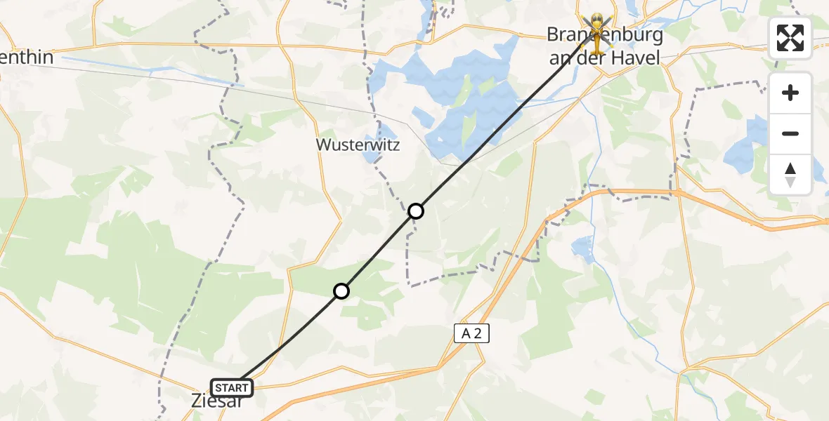 Flugroute Rettungshubschrauber Ziesar - Brandenburg an der Havel, 29 April 2026, 06:53
