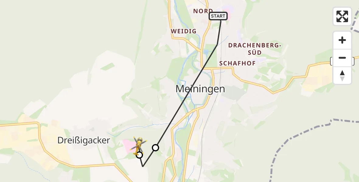 Flugroute Rettungshubschrauber Meiningen - Helios Clinic Meiningen, 29 April 2026, 06:59