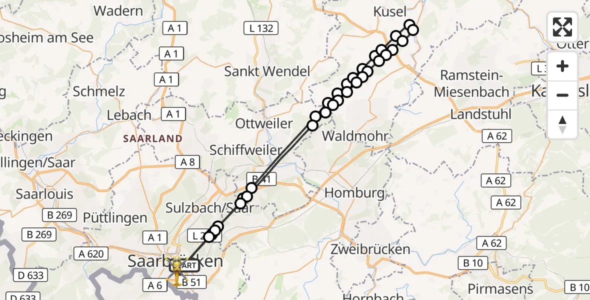 Flugroute Rettungshubschrauber Saarbrücken - Saarbrücken, 29 April 2026, 07:11