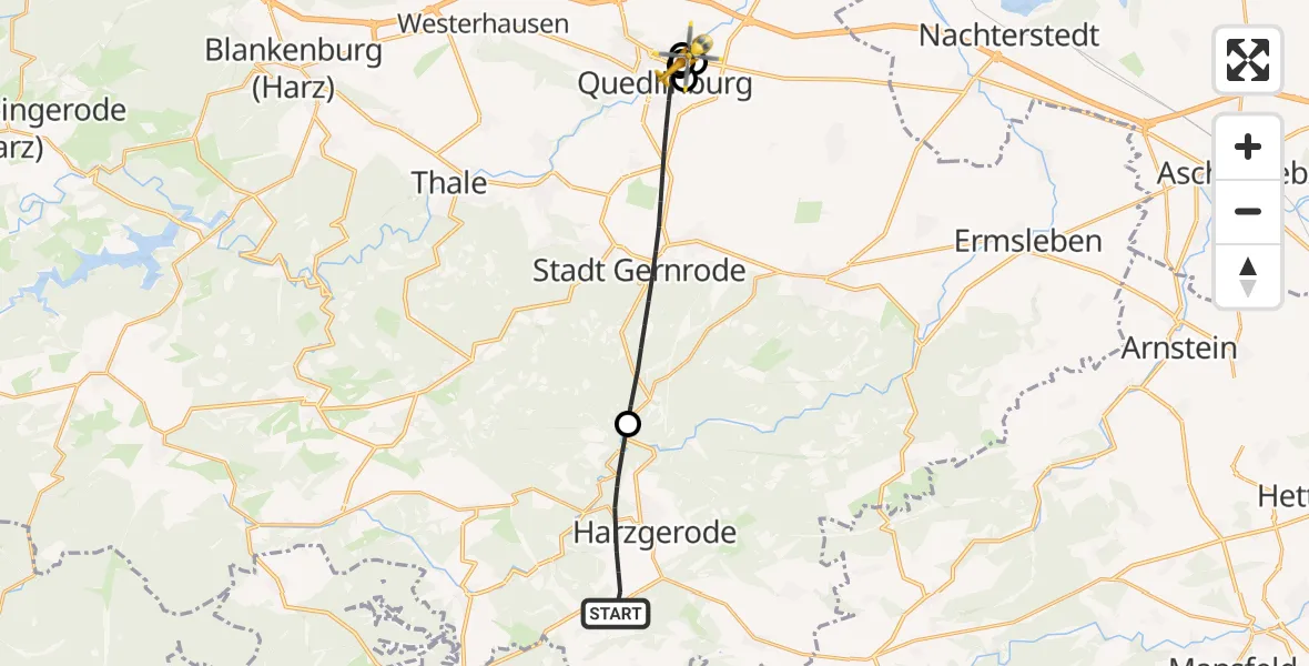 Flugroute Rettungshubschrauber Harzgerode - Harz Hospital Quedlinburg, 29 April 2026, 07:13