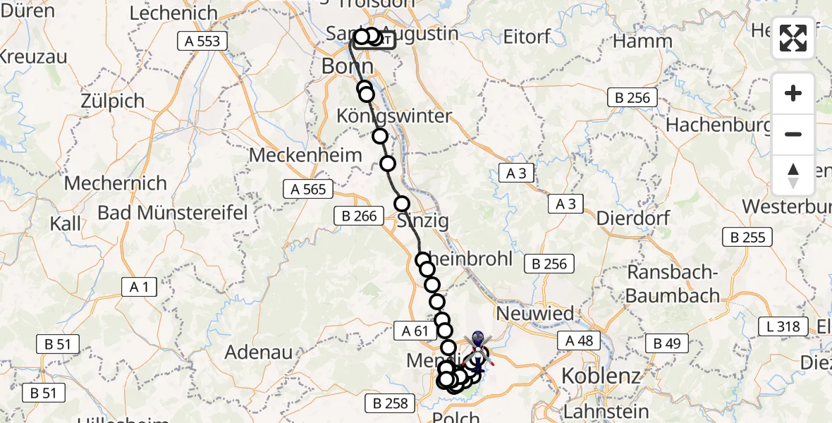 Flugroute Polizeihubschrauber Sankt Augustin - Kruft, 29 April 2026, 07:20