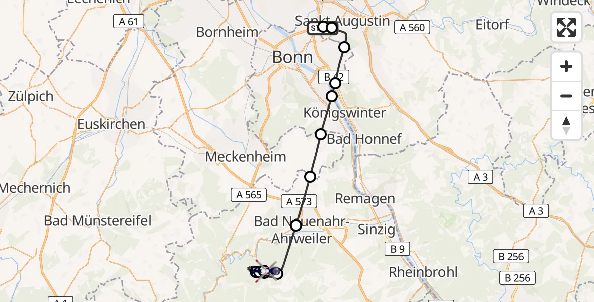 Flugroute Polizeihubschrauber Sankt Augustin - Kesseling, 29 April 2026, 07:22