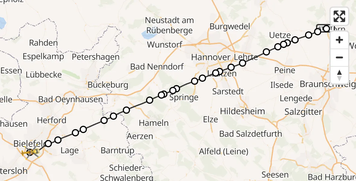 Flugroute Rettungshubschrauber Gifhorn Bundespolizei Hubschrauberlandeplatz - Luftrettungszentrum Bielefeld, 29 April 2026, 07:24
